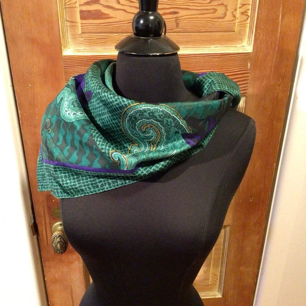 Vintage Christian Dior silk purple and green floral scarf
